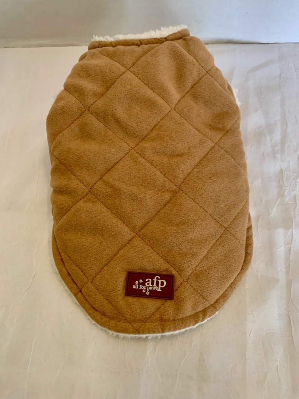 AFP Quilted diamond stitch Tan Sherpa Dog Coat. Small
